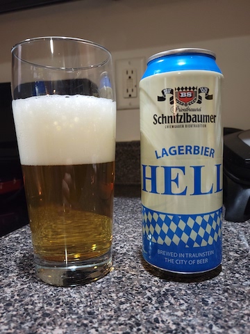Schnitzlbaumer Helles can and glass
